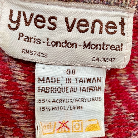 Nordic vintage Yves Venet chevron pattern, open front wool blend cardigan - Picture 6 of 7